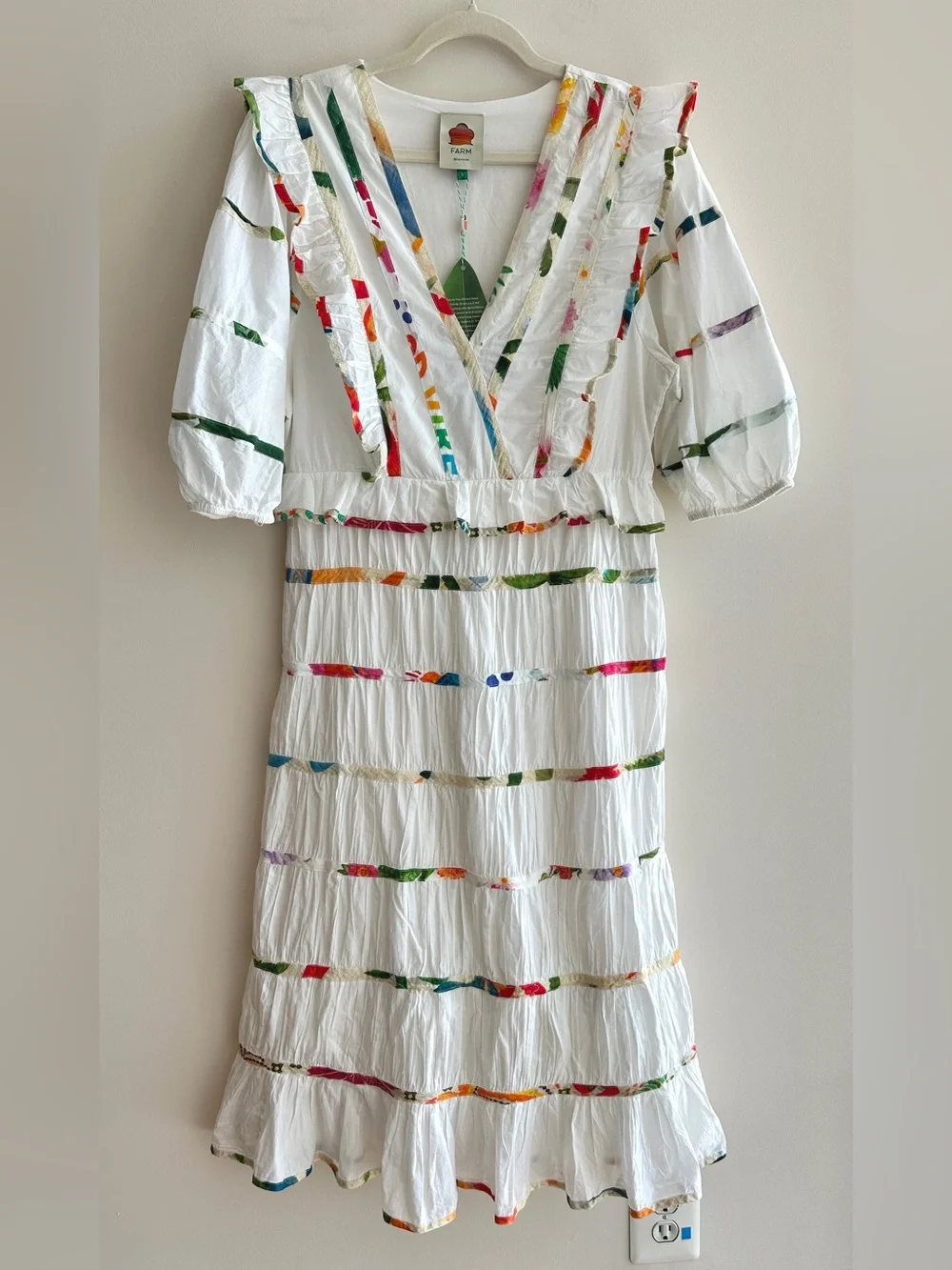 Farm Rio Mixed Off-White Prints Midi Dress, Size Large, NWT - Picture 3 of 16